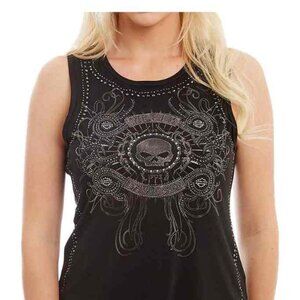 Harley Davidson Womens Cold Steel Embellished Sleeveless Scoop Necked Tank